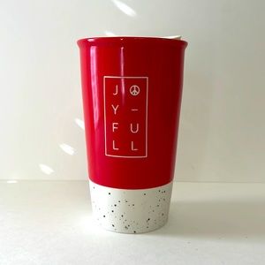 Starbucks 12oz Joy Full Joyful Ceramic Mug Tumbler Red 2017 Christmas Holiday